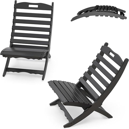 IVY&LANE Portable Xavier-Chairs Set of 2 | Folding-Adirondack-Chair | Wave | HDPE Plastic | Black | All-Weather Resistant | for Outdoor Fire-Pit Patio Lawn Beach Poolside
