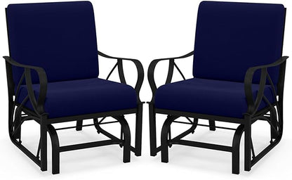 Tangkula Outdoor Patio Glider, Metal Framed Gliding Chair with Cushion, Ergonomic Single-Person Outdoor Patio Chair with Curved Armrest, Smooth Rocking Arms for Porch, Patio (2)
