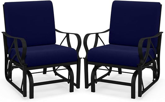 Tangkula Outdoor Patio Glider, Metal Framed Gliding Chair with Cushion, Ergonomic Single-Person Outdoor Patio Chair with Curved Armrest, Smooth Rocking Arms for Porch, Patio (2)