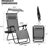 MoNiBloom Zero Gravity Chair Set of 2 with Canopy Shade, Patio Folding Anti Gravity Recliner - Photo 3
