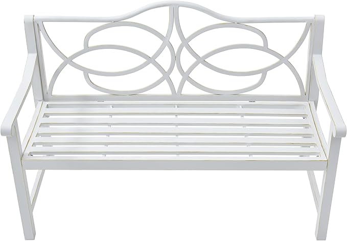 50" Outdoor Porch Bench for 2-3 People Iron Metal Steel Frame Park Bench with Backrest and Armrest for Garden Patio Backyard Lawn Balcony