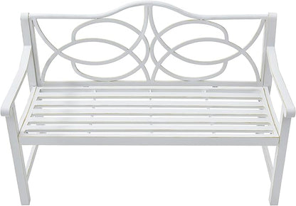 50" Outdoor Porch Bench for 2-3 People Iron Metal Steel Frame Park Bench with Backrest and Armrest for Garden Patio Backyard Lawn Balcony