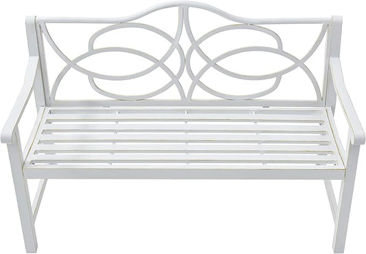 50" Outdoor Porch Bench for 2-3 People Iron Metal Steel Frame Park Bench with Backrest and Armrest for Garden Patio Backyard Lawn Balcony