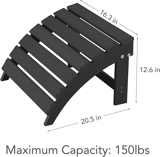 Sundale Outdoor Folding Plastic Adirondack Ottoman, All-Weather Adirondack Chair Footrest, Fade and Rust Resistant, Perfect for Outside Patio Garden Pool Yard Black
