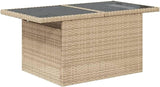 Beige Poly Rattan Height Adjustable Garden Table with Tempered Glass Top Rectangular Outdoor Furniture for Patio - Photo 4