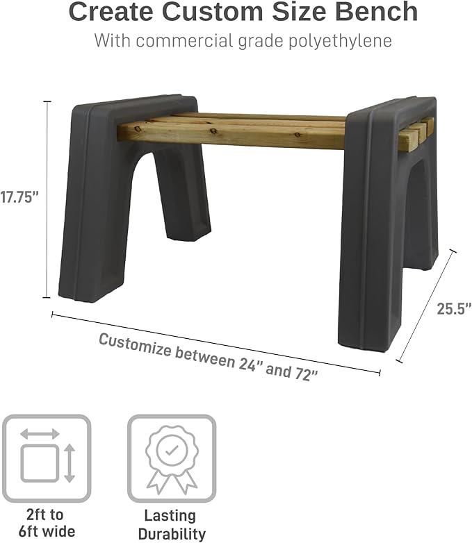 RTS Home Accents Custom Length Lightweight Indoor or Outdoor Backless Bench Ends, (Wood & Screws Sold Separately), Graphite