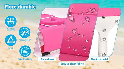 Pink 3-in-1 Heavy Duty Tanning Chair with Face Hole, Portable Folding Chaise Lounge Chair with Adjustable 5-Position Recline, Sun Tanning Chairs for Outdoor Sunbathing, Pool