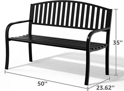 Outdoor Bench Garden Bench Patio Bench,Weatherproof Anti-Rust Metal Powder Coated Frame Park Bench,Metal Bench for Yard & Porch & Park (Vertical line)