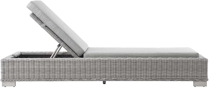 Conway Outdoor Patio Wicker Rattan Chaise Lounge in Light Gray Gray