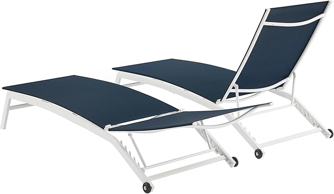 Crosley Furniture Weaver 2-Piece Reclining Sling Outdoor Chaise Lounge Chair Set with Wheels, Patio, Deck, Pool, Navy - Photo 5