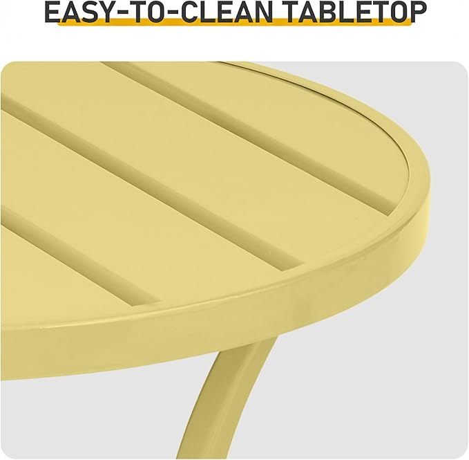 Small Side Table Round Outdoor Metal 19.5-Inch End Tables Portable Leisure Indoor Standing Accent Bistro Coffee Plant Table for Patio Balcony Yard Porch Garden, Easy Assembly (Light Yellow)