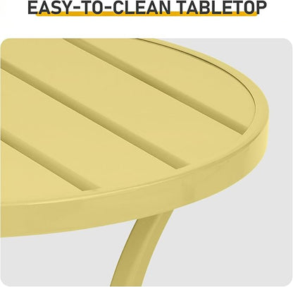 Small Side Table Round Outdoor Metal 19.5-Inch End Tables Portable Leisure Indoor Standing Accent Bistro Coffee Plant Table for Patio Balcony Yard Porch Garden, Easy Assembly (Light Yellow)