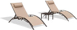 PURPLE LEAF Outdoor Oversized Chaise Lounge Chair Set of 3 Patio Pool Lounger Bronze Aluminum Chairs with Side Table - Photo 1