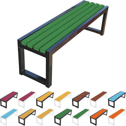 Garden Bench for Outdoors, Weatherproof Patio Bench Wooden Benches 2-Person Backyard Seat Backless Seat with Metal Frame for Park Backyard Entryway 3.3ft 3.9ft 4.9ft 5.9ft(Green Black,39.4in)