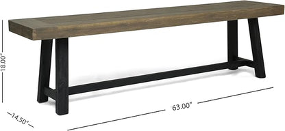 Merax 2-Piece Acacia Wood Outdoor Benches Set, 63" Rustic Patio Bench with Sandblast Gray Finish and H-Stretcher Design, Solid Hardwood Garden Bench for Dining, Porch, Fire Pit, Grey+Black