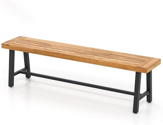RELAX4LIFE 63’’ Outdoor Bench Acacia Wood - 3-Person Backless Patio Benches with Heavy Duty Metal Frame, Wooden Picnic Dining Garden Bench for Outside Backyard Park Porch, 800 LBS Weight Capacity (1)