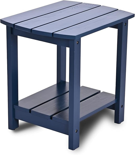 Adirondack Side Table, Double Outdoor Side Tables 18" Solid End Tables, Small Outdoor Coffee Table Pine Wood Weather Resistant for Patio, Backyard,Pool (18-Navy Blue, Set of 1)