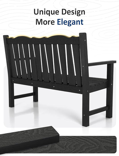 Outdoor Bench Set of 2, Weatherproof Garden Benches for Outdoors, All Weather HIPS Patio Bench Holds up to 800lbs, Never Rot or Fade, Comfort Bench for Porch Garden Patio Yard and Park(Black)