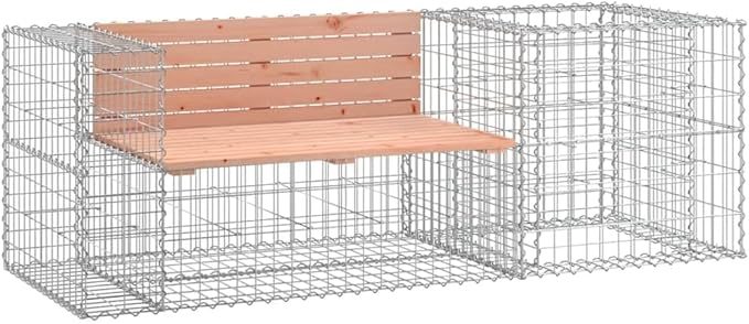 Garden Bench with Gabion Basket Natural Brown Wood and Grey Steel for Outdoor Seating, Rustic Patio Furniture with Sturdy Douglas Fir Construction, 2-Person Comfort