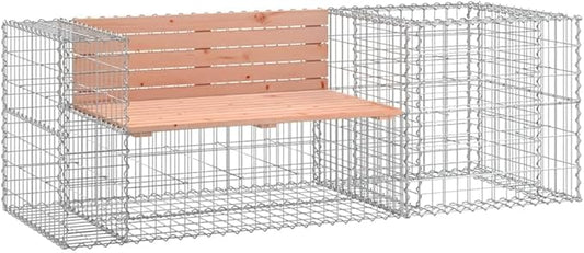 vidaXL Garden Bench, Outdoor Bench with Gabion Basket, Park Bench for Patio Yard, Picnic Bench Chair with Armrest, Solid Wood Douglas, 3196243