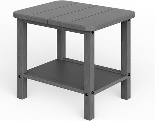Patio Side Table, Small Rectangular HDPE Adirondack End Table for Outdoor Use in Pool, Garden, Lawn, Backyard,Grey