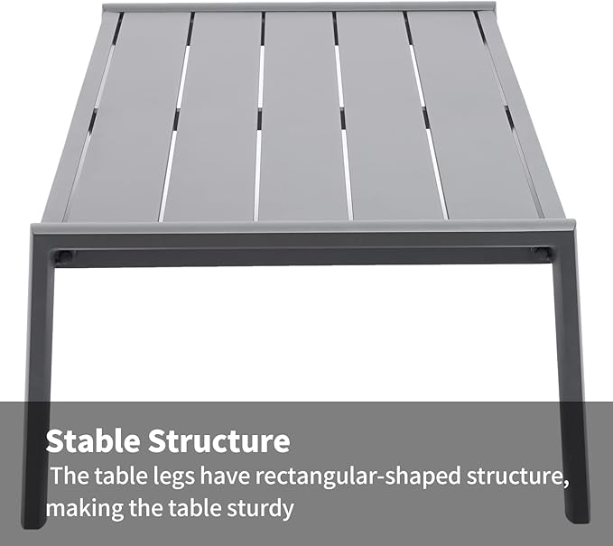 Outdoor Patio Coffee Table All-Weather Aluminum Rectangle Coffee Tables for Garden Backyard Contemporary End Tables, Grey Frame