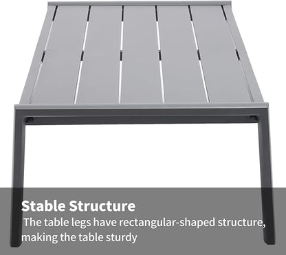 Outdoor Patio Coffee Table All-Weather Aluminum Rectangle Coffee Tables for Garden Backyard Contemporary End Tables, Grey Frame