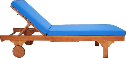 SAFAVIEH Outdoor Collection Newport Natural/ Royal Blue Cushion Built-in Side Table Adjustable Chaise Lounge Chair