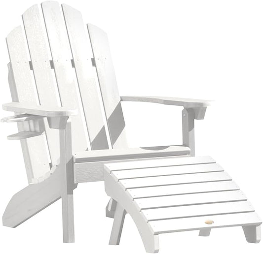 highwood Classic Westport Adirondack Chair with Ottoman and Cup Holder, White