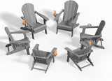 Folding Adirondack Chairs with Cup Holders, Set of 6 HDPE Plastic Outdoor Chairs, Weather Resistant, Real Wood Look - Photo 1