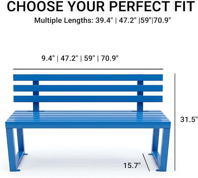 39.4" Garden Bench with backrest, Metal Bench Outdoor, Ground-Mountable, Securable Outdoor Benches, Garden & Park, Also Available in 47.2", 59", and 70.9"