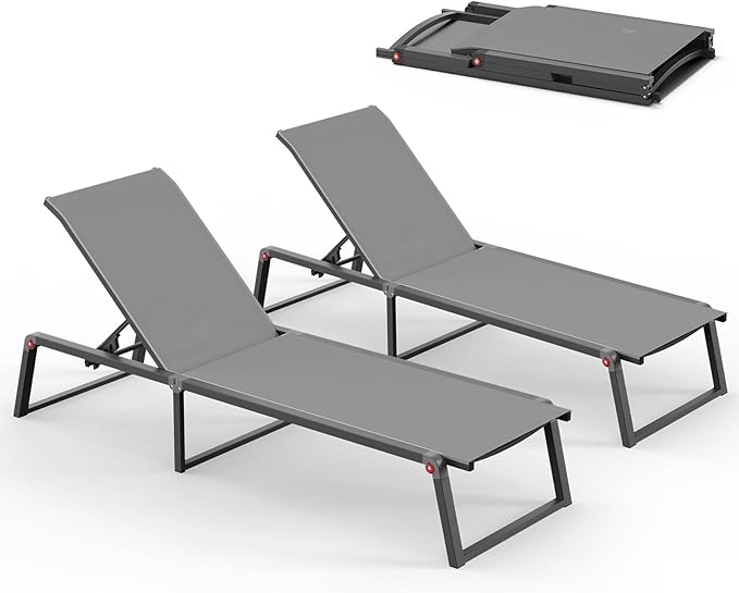 Aluminum Chaise Lounge Chair Outdoor Set of 2 - Photo 1