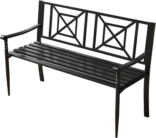 Tangkula 51" Metal Outdoor Park Bench, Slatted Garden Bench for 2-3 People, Patio Park-Style Loveseat with Curved Armrests, Heavy-Duty Outdoor Seating for Backyard, Lawn, Porch