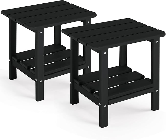 Outdoor Side Table Set of 2 - HDPE Small End Table - Patio Side Tables Square for Backyard Pool Porch Balcony - Indoor - Photo 1