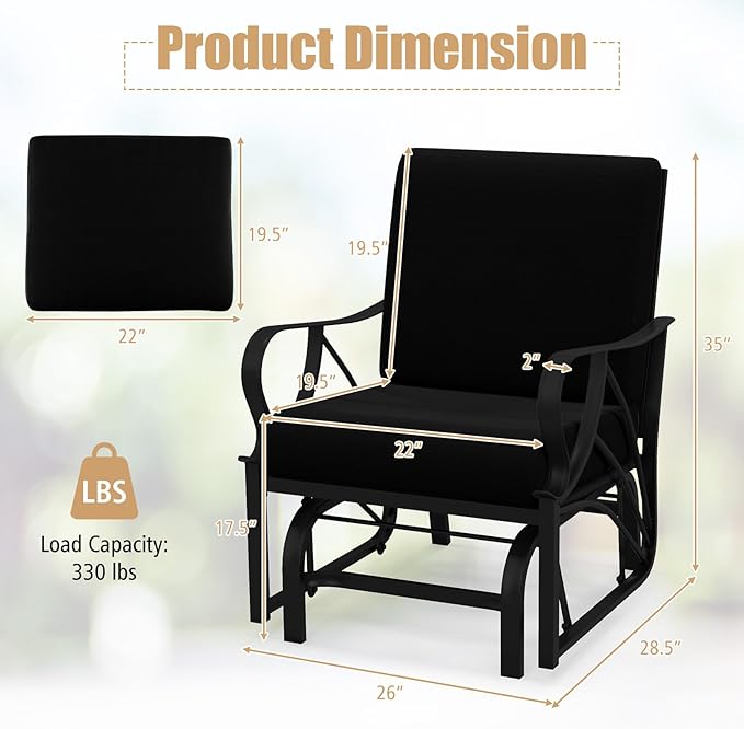 Giantex 2-Pack Outdoor Glider, Patio Rocking Chair with Thick Cushion, Sturdy Metal Frame, Curved Armrest - Photo 3