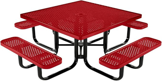 COATEDOUTDOORFURNITURE Heavy-Duty Portable Outdoor Kids Table with Umbrella Hole, Punched Steel Kids Picnic Table, Commercial-Grade, Made in America (46 in, Square, Childrens, Textured Red)