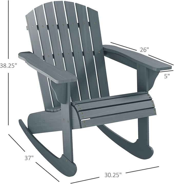 Outdoor Rocking Chair, Solid Wood Patio Rocker, Ergonomic Comfort 285LBS for Porch, Patio, Garden, Backyard