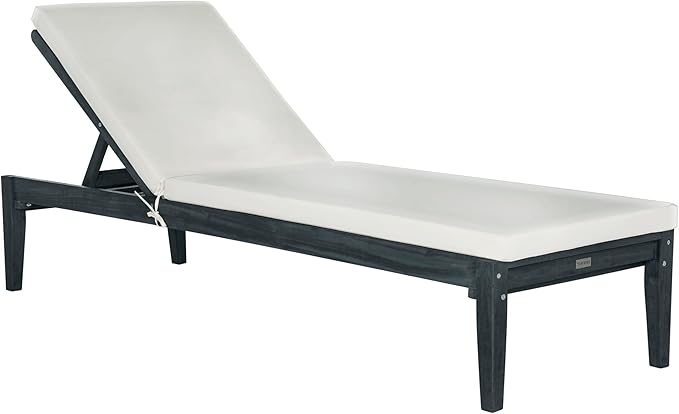 SAFAVIEH Outdoor Collection Montclair Dark Slate Grey Solid Wood/Beige Cushion Adjustable Chaise Lounge Chair (PAT6731K)