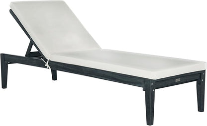 SAFAVIEH Outdoor Collection Montclair Dark Slate Grey Solid Wood/Beige Cushion Adjustable Chaise Lounge Chair (PAT6731K)
