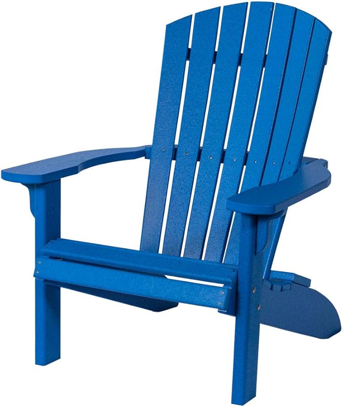 Leisure Lawns Poly Plastic Fanback Adirondack Chair, Outdoor Patio Chair - Amish Made in USA (Blue)