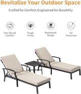 3 Pieces Outdoor Chaise Lounge Set, Aluminum Pool Lounge Chairs with Side Table, Patio Lounge Chairs with Gray Cushions - Photo 5
