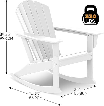 Costaelm Outdoor Adirondack Chair, All Weather Resistant Lawn Chairs Balcony Chair and Fire Pit Chairs, Deck Chairs Outdoor Porch Rocking Chair High Back HDPE Poly Lumber, White