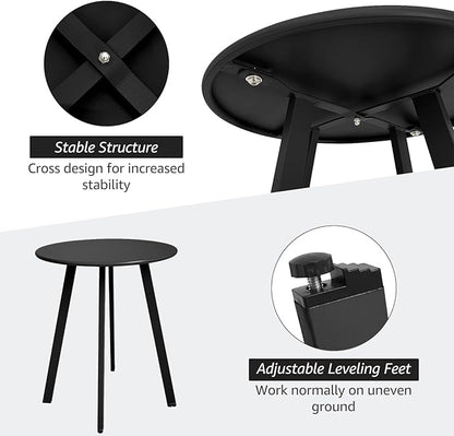 Outdoor Side Table, Weather Resistant Patio Small Side Table Outdoor Indoor Round Metal Steel Small Table, Waterproof End Table for Garden Balcony Yard, Black
