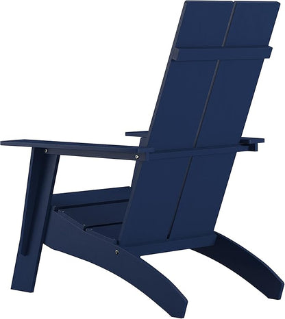 EMMA + OLIVER Navy Modern Dual Slat Back Indoor/Outdoor Adirondack Style Patio Chair