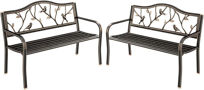 MFSTUDIO Outdoor Metal Bench Set of 2, 50" Outdoor Garden Bench - Photo 1