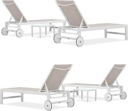 PURPLE LEAF Outdoor Chaise Lounge Set Elderly-Friendly Straight Legs Adjustable Sunbathing Recliner with Side Table for Back Support Poolside Beach Patio Lounge Chairs Khaki 2 Sets