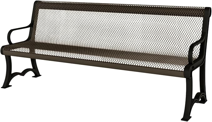 COATEDOUTDOORFURNITURE Heavy-Duty Outdoor Bench Thermoplastic Coated, Expanded Metal, Commercial-Grade Garden Bench, Made in America (Portable with Back, 4 Ft, Textured Brown)