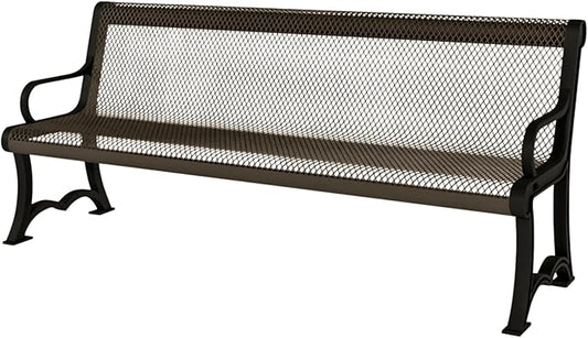 COATEDOUTDOORFURNITURE Heavy-Duty Outdoor Bench Thermoplastic Coated, Expanded Metal, Commercial-Grade Garden Bench, Made in America (Portable with Back, 4 Ft, Textured Brown)