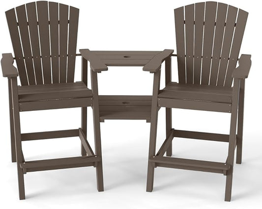 Tall Adirondack Chairs Set of 2, HDPE Outdoor Adirondack Chairs with Double Connecting Tray, Bar Height High Back Patio Chairs for Balcony, Deck, Backyard (Grey)