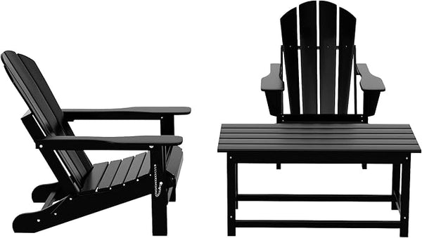 WO Home Furniture Adirondack Chairs Table Set of 3 PCS Outdoor Folding Chairs Coffee Table Weather/UV Resistant for Lawn - Photo 1